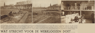 874519 Collage van 3 foto's betreffende projecten voor werklozen te Utrecht, die van gemeentewege worden georganiseerd, ...